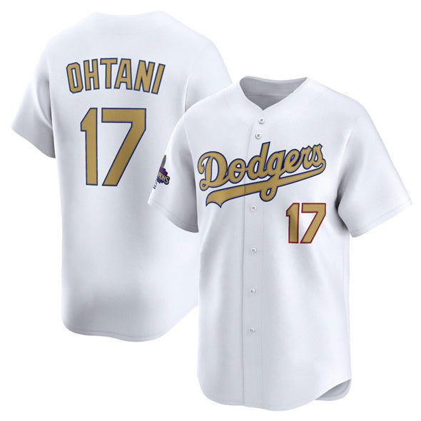 Los Angeles Dodgers #17 Shohei Ohtani White 2025 Gold Collection Limited Stitched Baseball Jersey