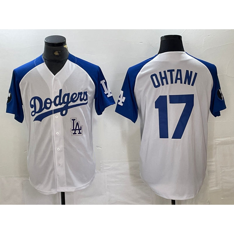 Los Angeles Dodgers #17 Shohei Ohtani White Blue Fashion Stitched Cool Base Limited Baseball Jersey