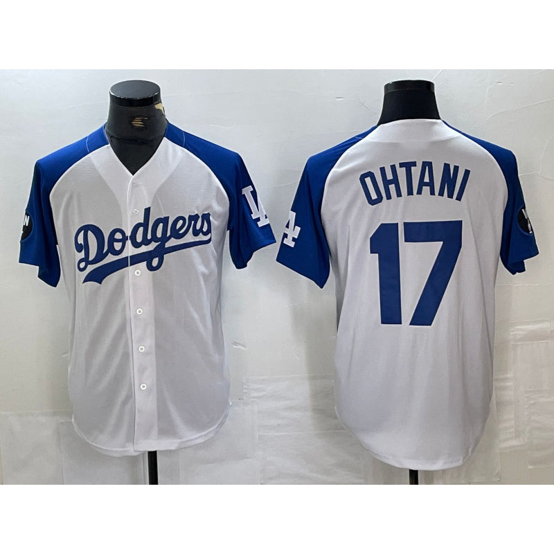 Los Angeles Dodgers #17 Shohei Ohtani White Blue Fashion Stitched Cool Base Limited Baseball Jersey