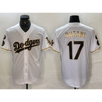Los Angeles Dodgers #17 Shohei Ohtani White Gold Fashion Stitched Cool Base Limited Baseball Jersey