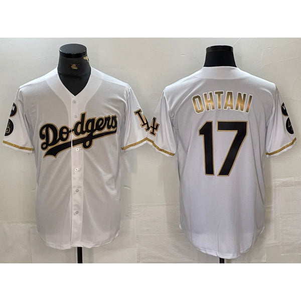 Los Angeles Dodgers #17 Shohei Ohtani White Gold Fashion Stitched Cool Base Limited Baseball Jersey