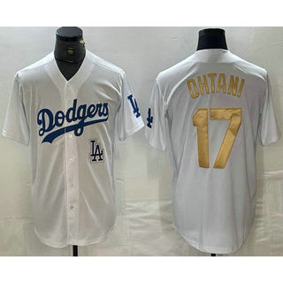 Los Angeles Dodgers #17 Shohei Ohtani White Gold Stitched Cool Baseball Jersey