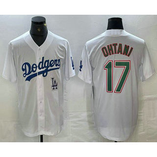 Los Angeles Dodgers #17 Shohei Ohtani White Green Stitched Cool Baseball Jersey