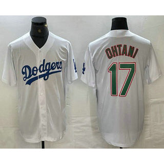 Los Angeles Dodgers #17 Shohei Ohtani White Green Stitched Cool Baseball Jersey