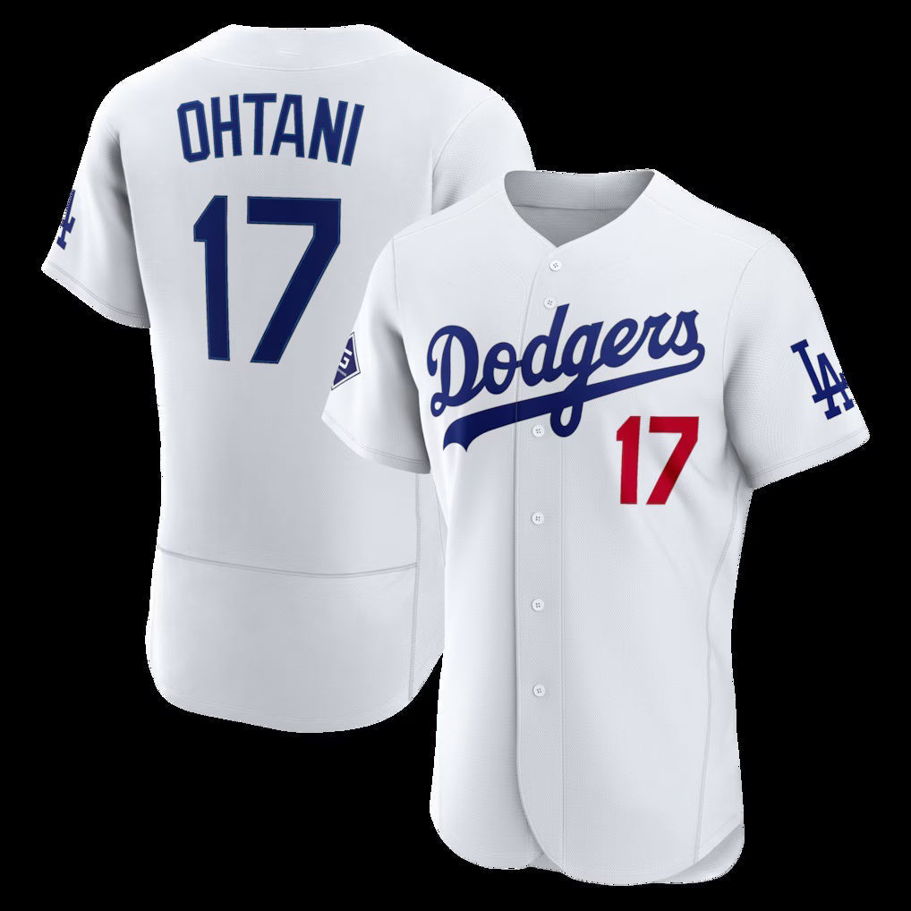 Los Angeles Dodgers #17 Shohei Ohtani White Home Authentic Sponsor Patch Baseball Jersey
