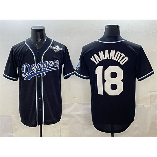 Los Angeles Dodgers #18 Yoshinobu Yamamoto Black 2025 World Series Cool Base Stitched Baseball Jersey