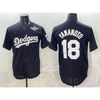 Los Angeles Dodgers #18 Yoshinobu Yamamoto Black 2025 World Series Patch Cool Base Stitched Baseball Jersey