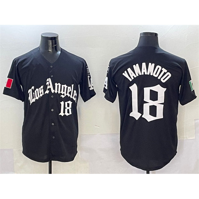 Los Angeles Dodgers #18 Yoshinobu Yamamoto Black Mexico 2025 LA Gothic Style With Fernando Patch Vapor Premier Limited Stitched Baseball Jersey