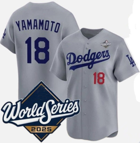 Los Angeles Dodgers #18 Yoshinobu Yamamoto Gray 2025 World Series Limited Stitched Baseball Jersey
