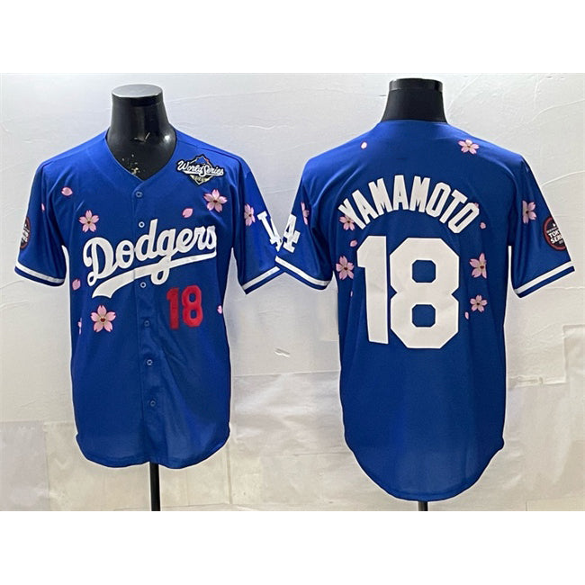 Los Angeles Dodgers #18 Yoshinobu Yamamoto Royal 2025 World Series Patch Tokyo Series Limited Stitched Baseball Jersey