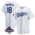 Los Angeles Dodgers #18 Yoshinobu Yamamoto White 2024 World Series Champions Cool Base Stitched Baseball Jersey