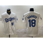 Los Angeles Dodgers #18 Yoshinobu Yamamoto White 2024 World Series With Fernando Memorial Patch Home Limited Stitched Baseball Jersey