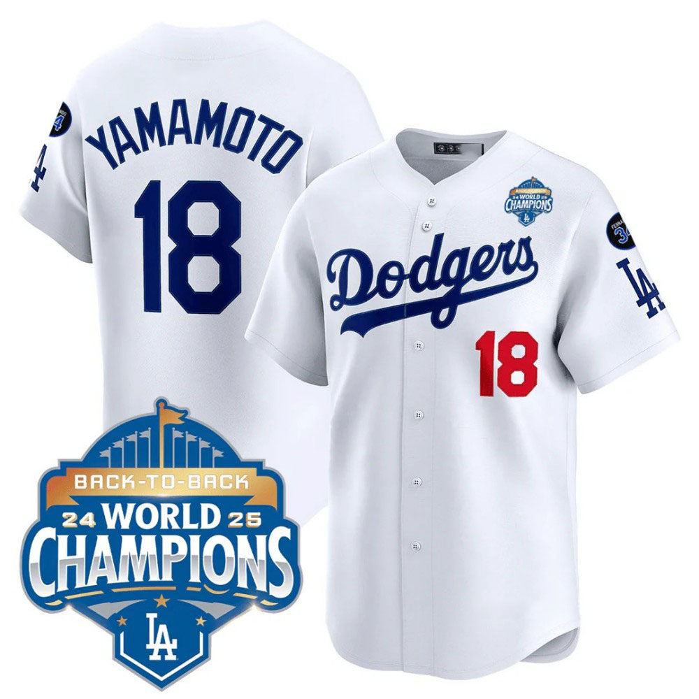 Los Angeles Dodgers #18 Yoshinobu Yamamoto White 2025 Back-To-Back World Series Champions Jersey