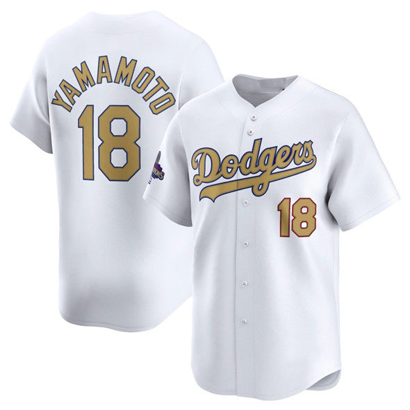 Los Angeles Dodgers #18 Yoshinobu Yamamoto White 2025 Gold Collection Limited Stitched Baseball Jersey