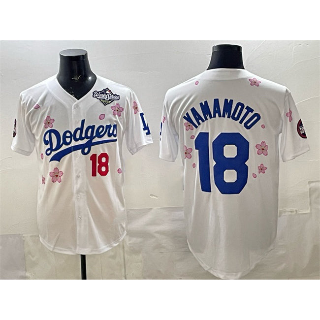 Los Angeles Dodgers #18 Yoshinobu Yamamoto White 2025 World Series Patch Tokyo Series Limited Stitched Baseball Jersey