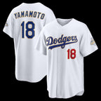 Los Angeles Dodgers #18 Yoshinobu Yamamoto White 2026 Gold Collection Stadium Baseball Jersey
