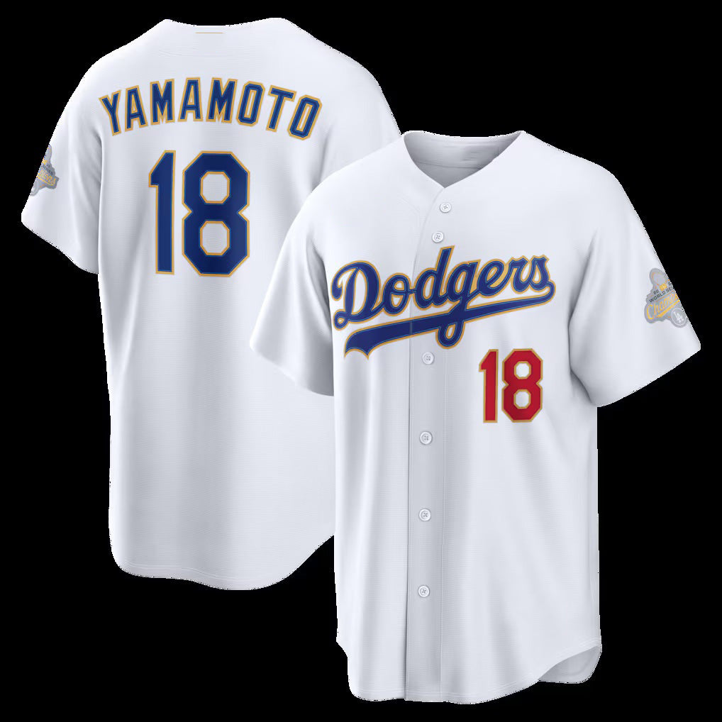Los Angeles Dodgers #18 Yoshinobu Yamamoto White 2026 Gold Collection Stadium Baseball Jersey