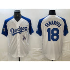 Los Angeles Dodgers #18 Yoshinobu Yamamoto White Blue Fashion Stitched Cool Base Limited Baseball Jersey