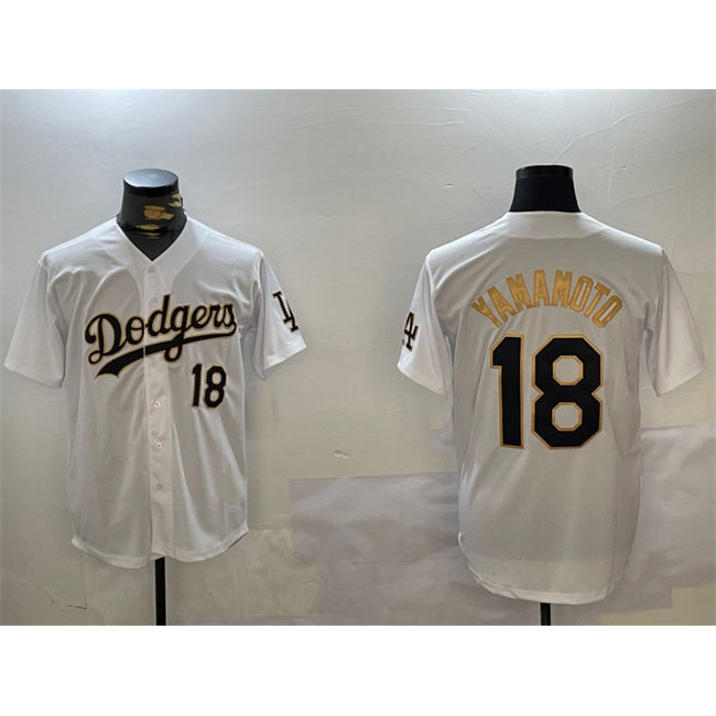 Los Angeles Dodgers #18 Yoshinobu Yamamoto White Gold Home Limited Stitched Baseball Jersey