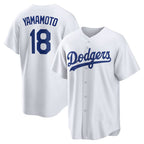 Los Angeles Dodgers #18 Yoshinobu Yamamoto White Home Replica Player Baseball Jersey
