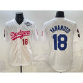 Los Angeles Dodgers #18 Yoshinobu Yamamoto White Pink 2025 World Series Vin & Kobe Patch Limited Stitched Baseball Jersey