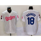 Los Angeles Dodgers #18 Yoshinobu Yamamoto White Pink Vin & Kobe Patch Stitched Baseball Jersey
