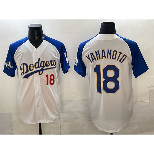 Los Angeles Dodgers #18 Yoshinobu Yamamoto White Royal 2025 World Series Patch Limited Stitched Baseball Jersey