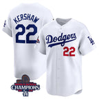 Los Angeles Dodgers #22 Clayton Kershaw White 2024 World Series Champions Home Limited Stitched Baseball Jersey