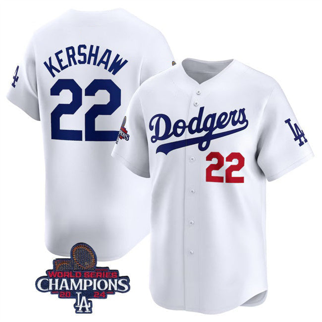 Los Angeles Dodgers #22 Clayton Kershaw White 2024 World Series Champions Home Limited Stitched Baseball Jersey