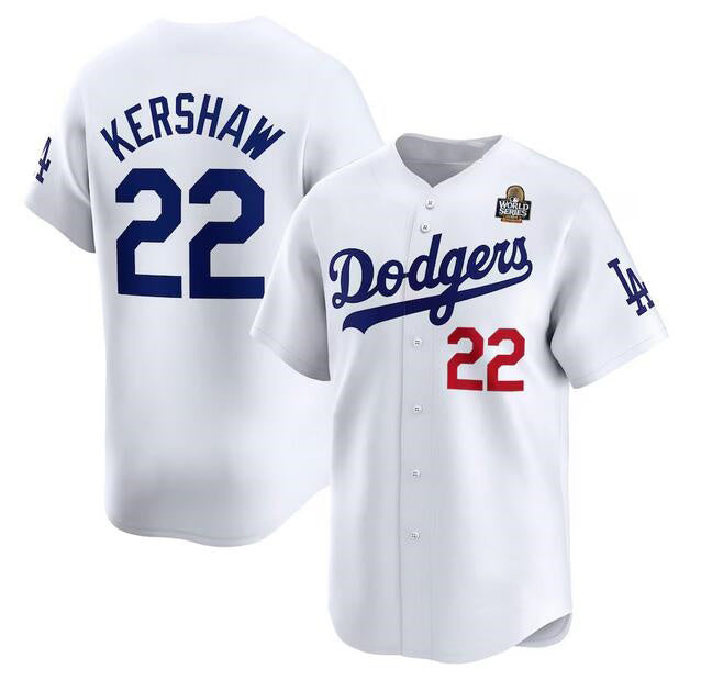 Los Angeles Dodgers #22 Clayton Kershaw White 2024 World Series Home Limited Stitched Baseball Jersey