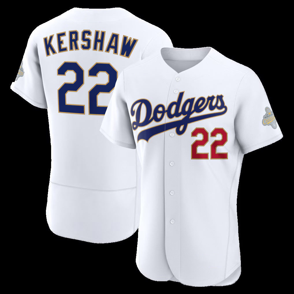 Los Angeles Dodgers #22 Clayton Kershaw White 2026 Gold Collection Authentic Baseball Jersey