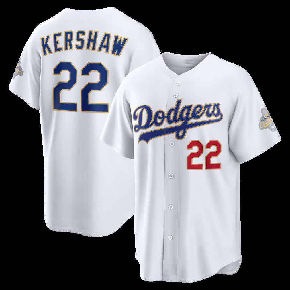 Los Angeles Dodgers #22 Clayton Kershaw White 2026 Gold Collection Stadium Baseball Jersey