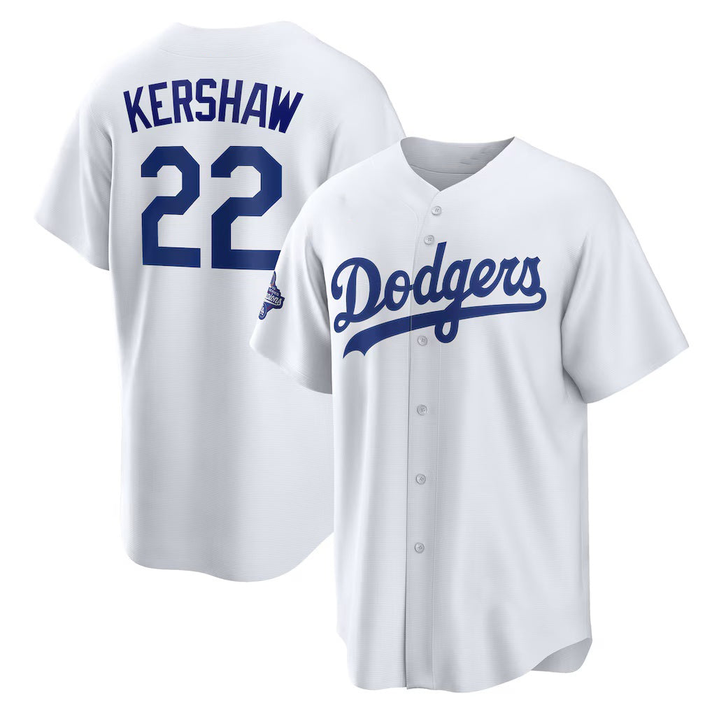 Los Angeles Dodgers #22 Clayton Kershaw White Home 2025 World Series Champions Replica Baseball Jersey