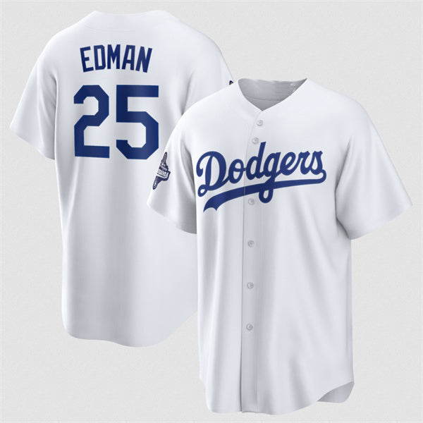 Los Angeles Dodgers #25 Tommy Edman White 2025 World Series Champions Home Cool Base Stitched Baseball Jersey