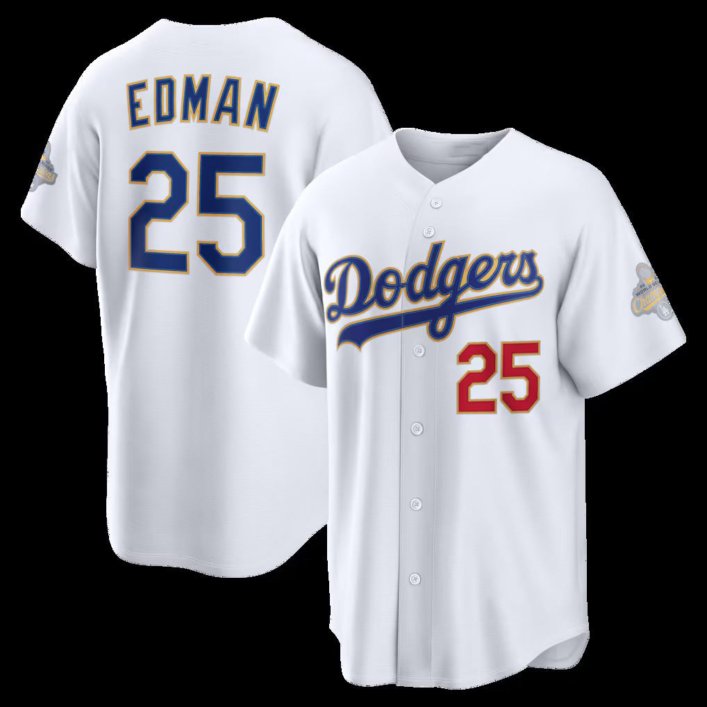 Los Angeles Dodgers #25 Tommy Edman White 2026 Gold Collection Stadium Baseball Jersey