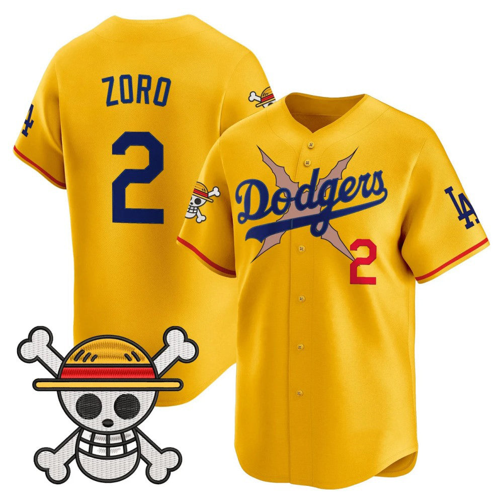 Los Angeles Dodgers #2 ZORO Gold x One Piece Vapor Premier Limited Baseball Stitched Jersey
