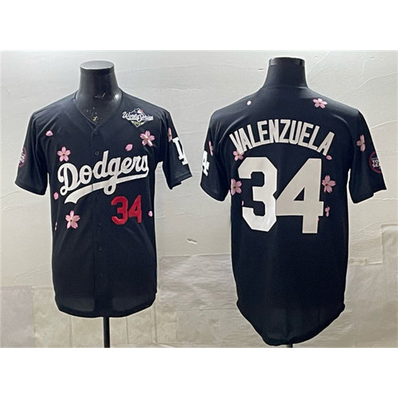 Los Angeles Dodgers #34 Fernando Valenzuela Black 2025 World Series Patch Tokyo Series Limited Stitched Baseball Jersey