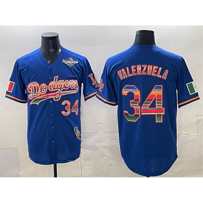 Los Angeles Dodgers #34 Fernando Valenzuela Royal Mexico California Patch 2025 World Series Patch Stitched Baseball Jersey