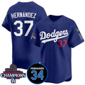 Los Angeles Dodgers #37 Teoscar Hernandez Royal 2024 World Series Champions With Fernando Memorial Patch Vapor Premier Limited Stitched Baseball Jersey