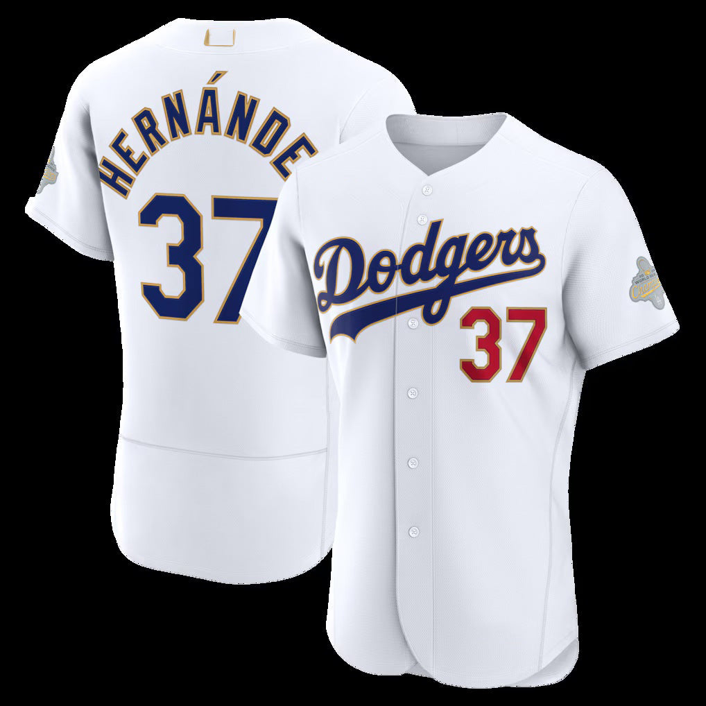 Los Angeles Dodgers #37 Teoscar Hern¨¢ndez White 2026 Gold Collection Authentic Baseball Jersey