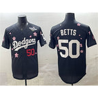 Los Angeles Dodgers #50 Mookie Betts Black 2025 World Series Patch Tokyo Series Limited Stitched Baseball Jersey