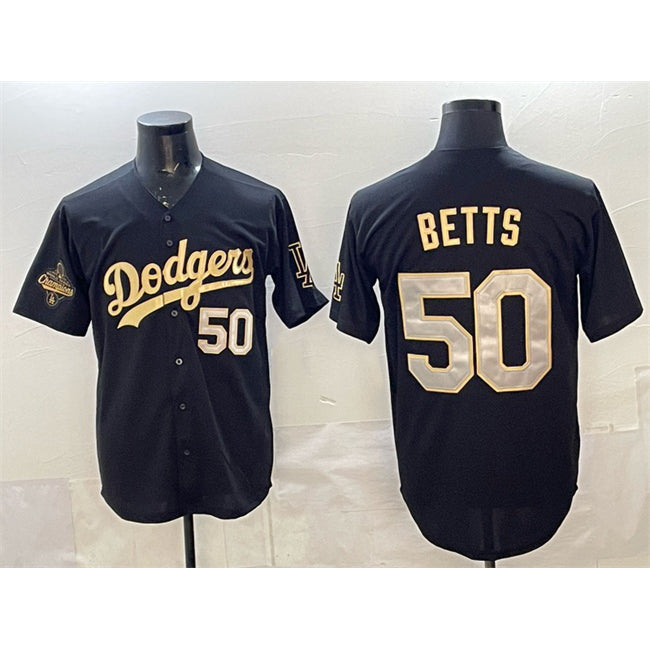 Los Angeles Dodgers #50 Mookie Betts Black Gold 2025 World Series Champions Patch Limited Stitched Baseball Jersey