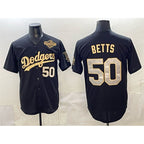 Los Angeles Dodgers #50 Mookie Betts Black Gold 2025 World Series Patch Limited Stitched Baseball Jersey