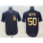 Los Angeles Dodgers #50 Mookie Betts Black Gold Cool Base Stitched Baseball Jersey