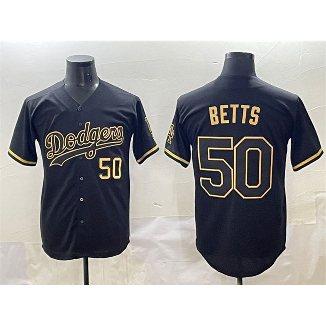 Los Angeles Dodgers #50 Mookie Betts Black Gold Limited Stitched Baseball Jersey