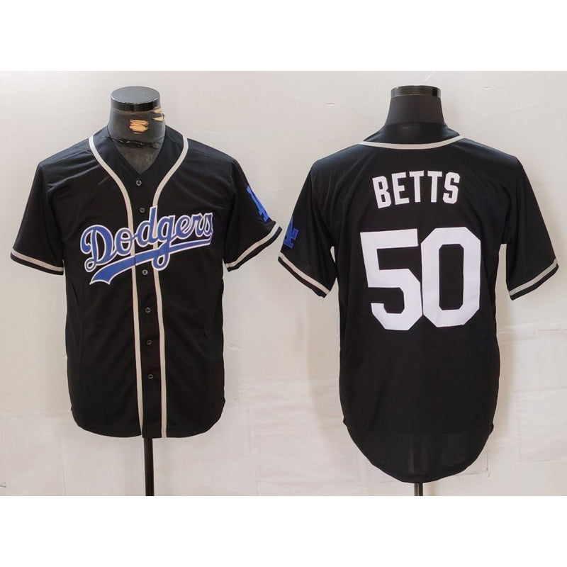 Los Angeles Dodgers #50 Mookie Betts Black White Cool Base Stitched Baseball Jersey
