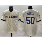 Los Angeles Dodgers #50 Mookie Betts Cream Stitched Baseball Jersey