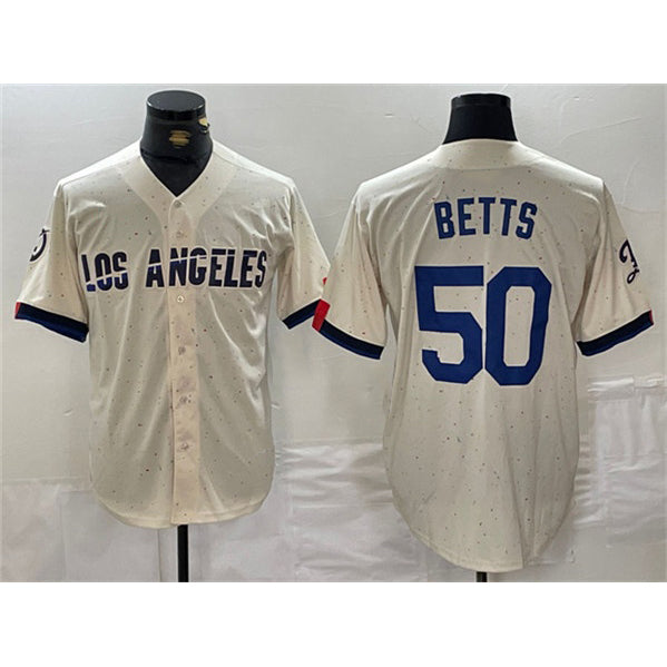 Los Angeles Dodgers #50 Mookie Betts Cream Stitched Baseball Jersey
