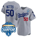 Los Angeles Dodgers #50 Mookie Betts Gray 2025 Back-To-Back World Series Champions Jersey