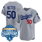 Los Angeles Dodgers #50 Mookie Betts Gray 2025 Back-To-Back World Series Champions Jersey